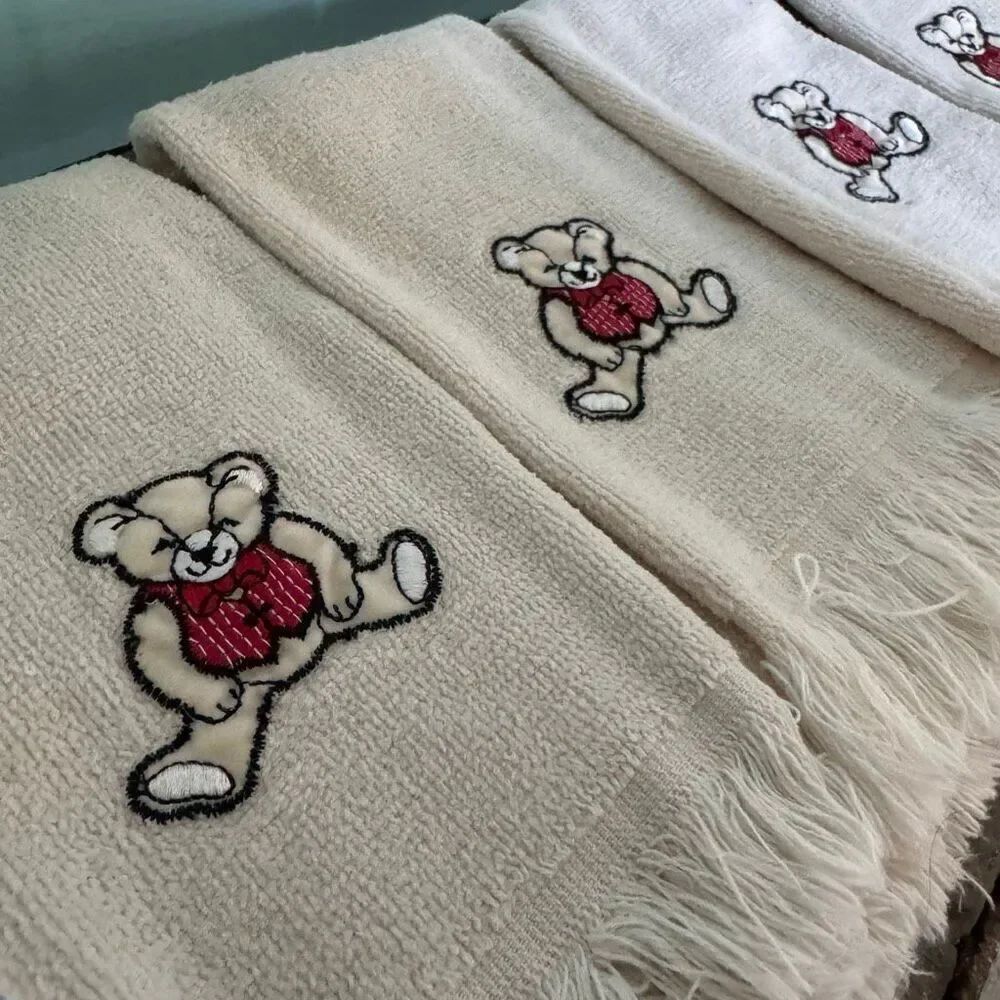 Vintage Teddy Bear Cream Hand or Dish Towels Set of 4